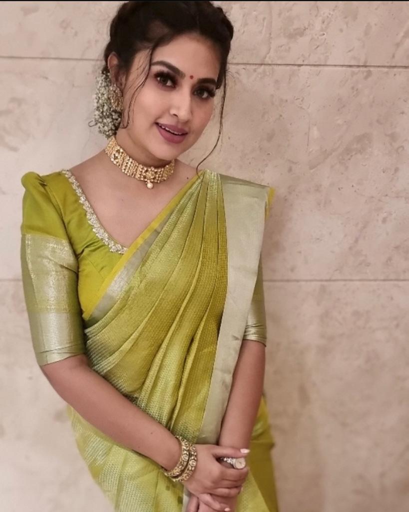 Adorable Light Green Soft Silk Saree With Unique Blouse Piece