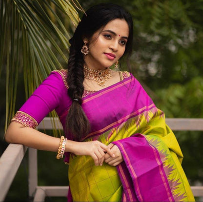 Pretty Mehandi Soft Silk Saree With Wonderful Blouse Piece