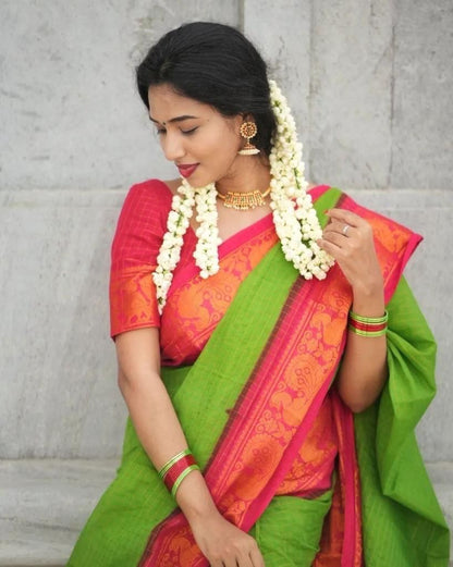 Handcrafted Lichi Silk Saree with Golden Zari Work