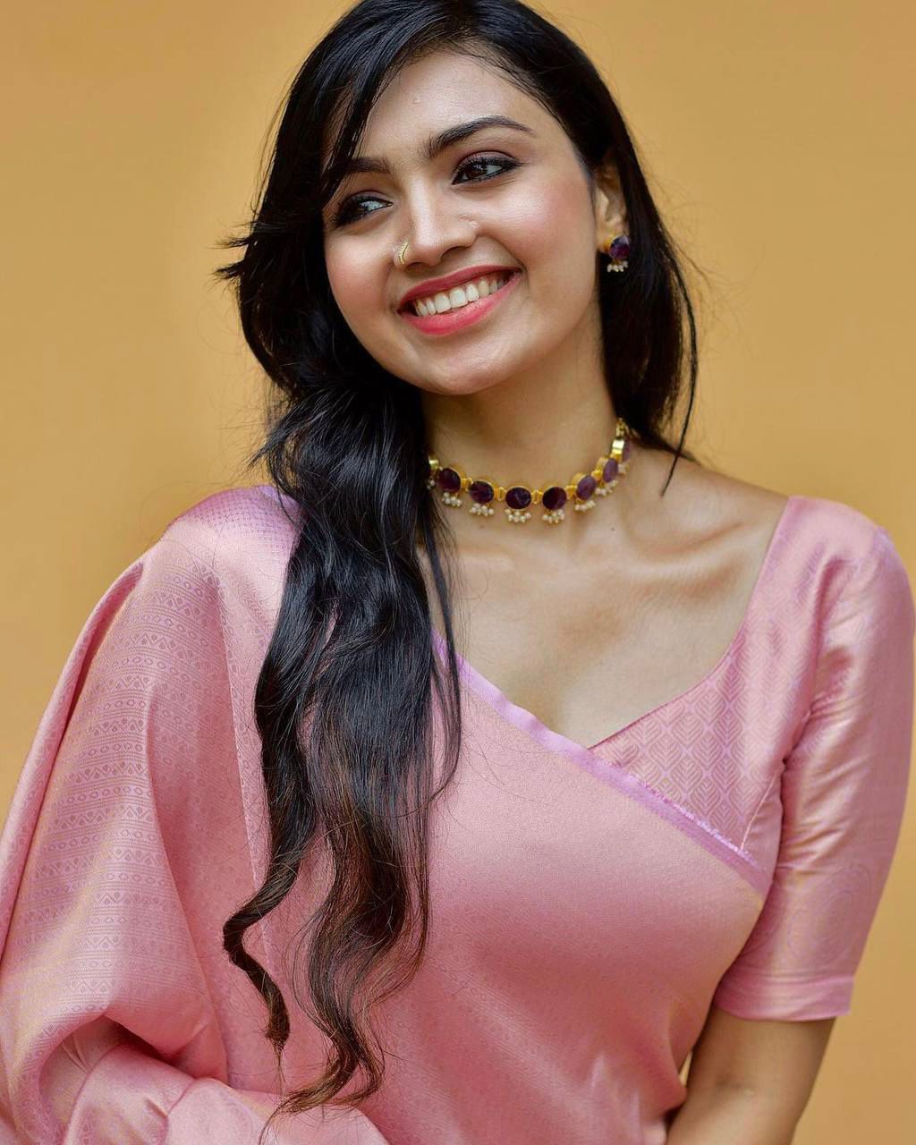 Captivating Peach Lichi Silk Saree with Blouse Peace