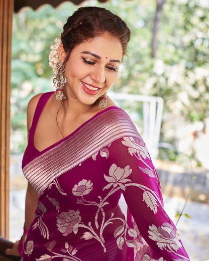Embrace Purple Soft Lichi Silk Saree With Classic Blouse Piece