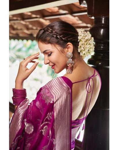 Embrace Purple Soft Lichi Silk Saree With Classic Blouse Piece