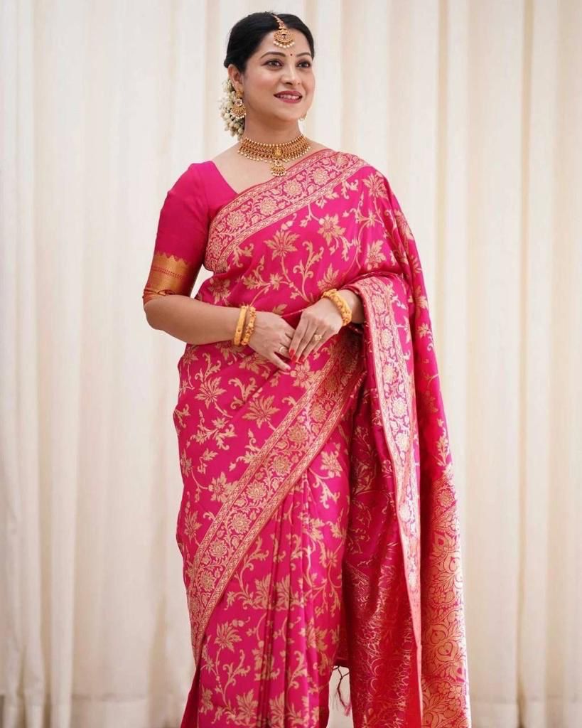Exquisite Pink Lichi Silk Saree with Blouse Peace
