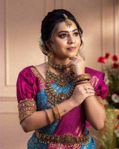 Radiate Rama Lichi Silk Saree with Blouse Peace