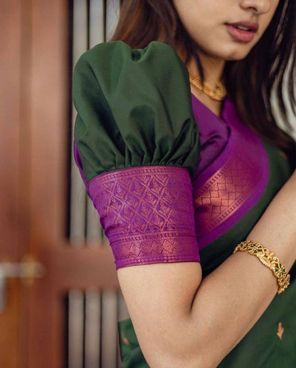 Radiant Dark Green Lichi Silk Saree with Blouse Peace