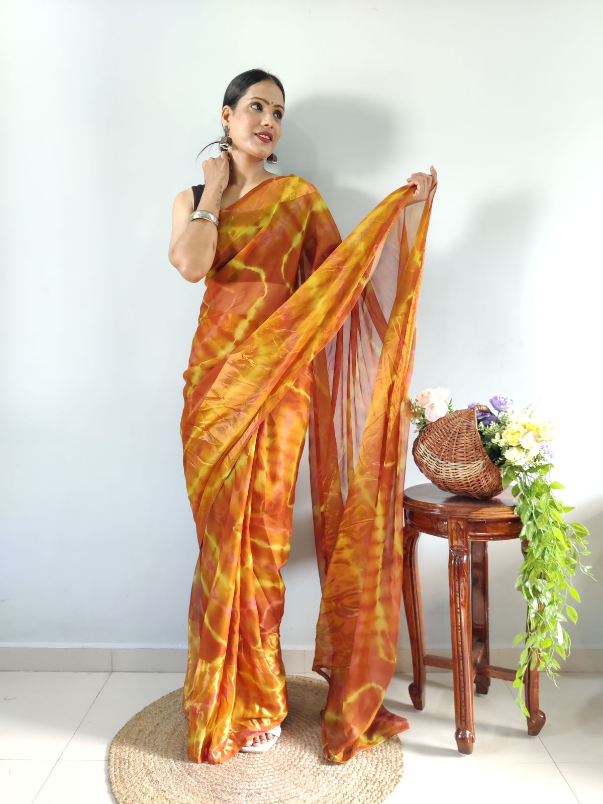Beautiful 1 Minute Ready to Wear Muster Yellow Georgette Saree