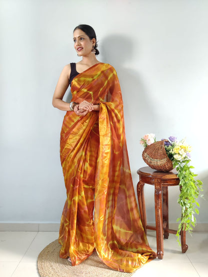 Beautiful 1 Minute Ready to Wear Muster Yellow Georgette Saree