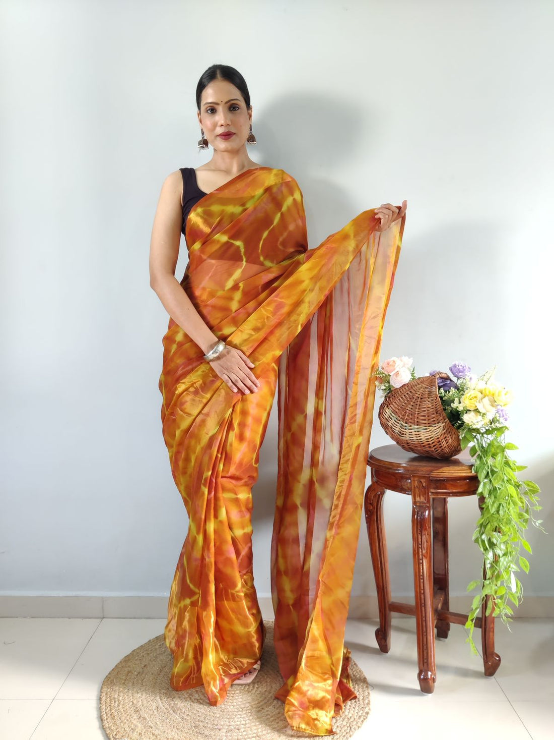 Beautiful 1 Minute Ready to Wear Muster Yellow Georgette Saree