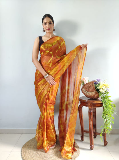 Beautiful 1 Minute Ready to Wear Muster Yellow Georgette Saree