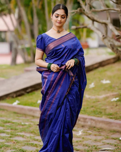 Festive Blue Soft Lichi Silk Saree With Classic Blouse Piece