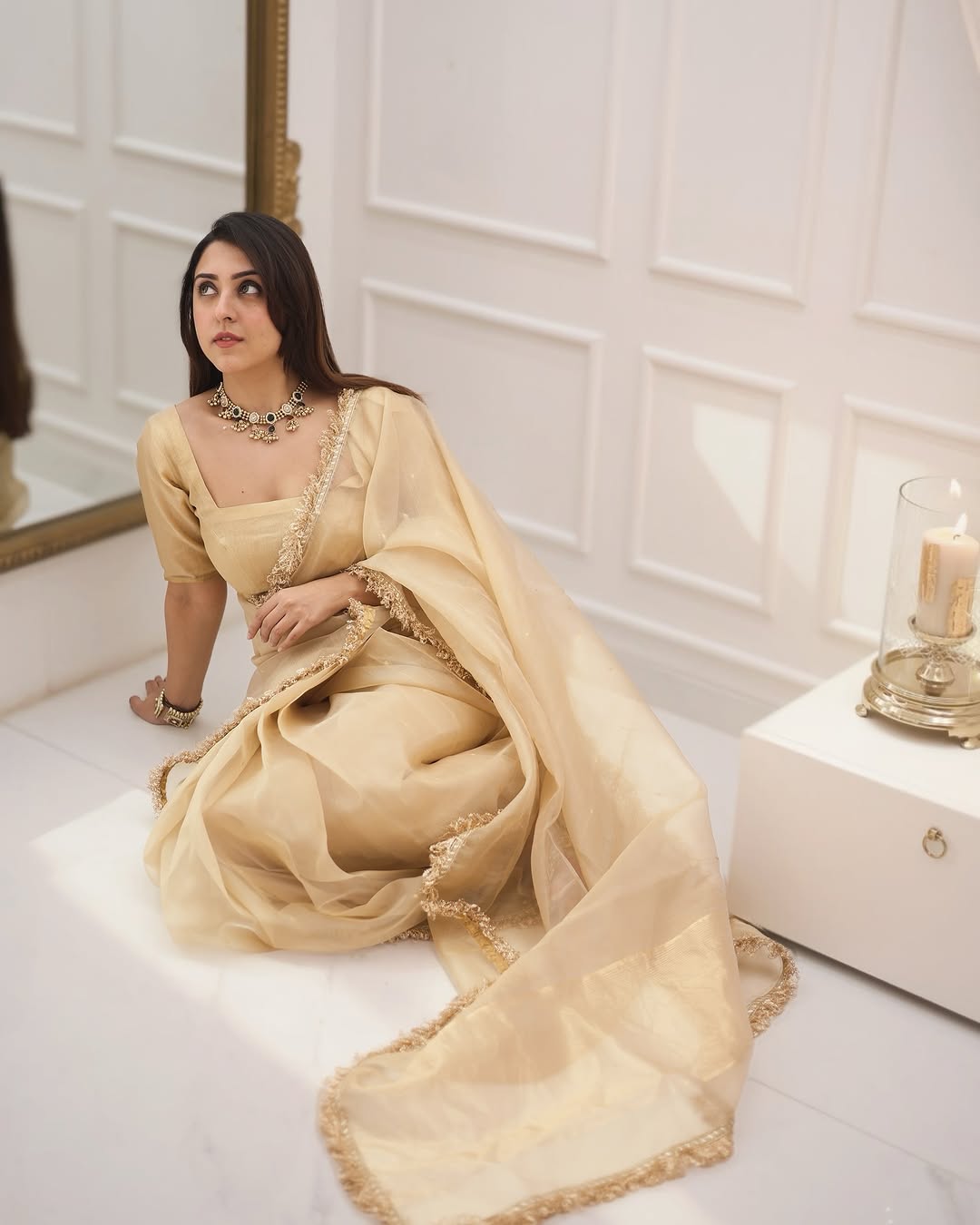 Most Beautiful 1-Minute Ready To Wear Cream Pure Cotton Silk Saree