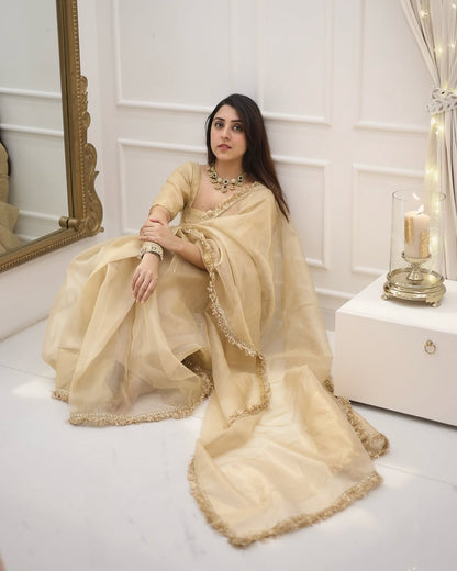 Most Beautiful 1-Minute Ready To Wear Cream Pure Cotton Silk Saree