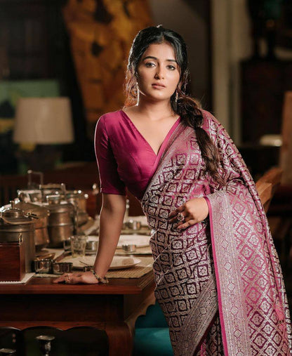 Smart Wine Soft Silk Saree With Flameboyant Blouse Piece