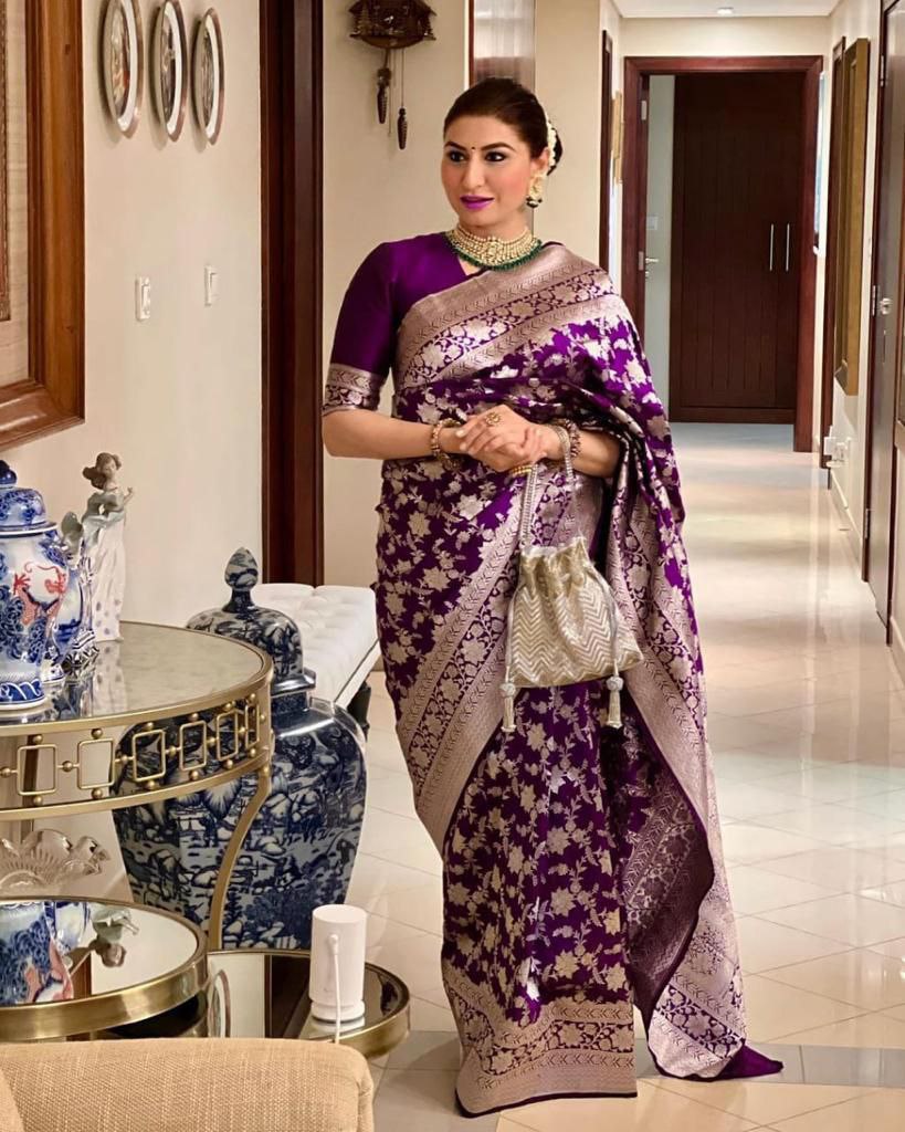 Effervescent Wine Soft Banarasi Lichi Silk Saree With Elision Blouse Piece