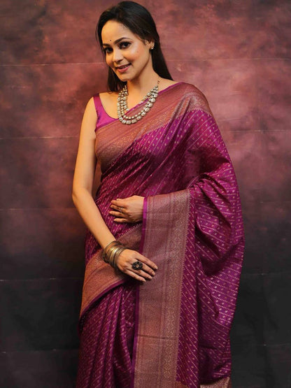 Innovative Purple Soft Silk Saree With Jazzy Blouse Piece