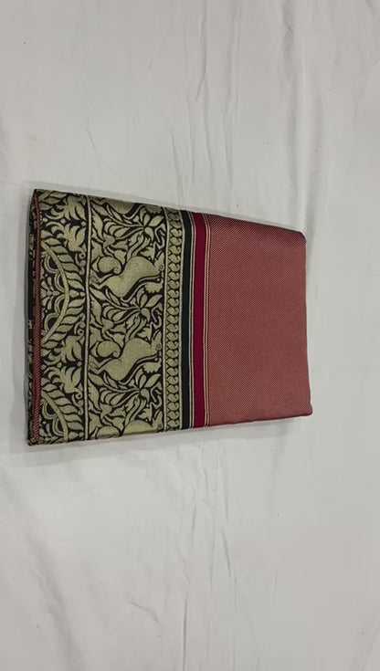 Fancy Lichi Silk Saree with Golden Zari Art