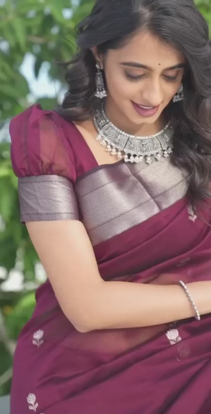 Artisanal Wine Lichi Silk Saree with Blouse Peace