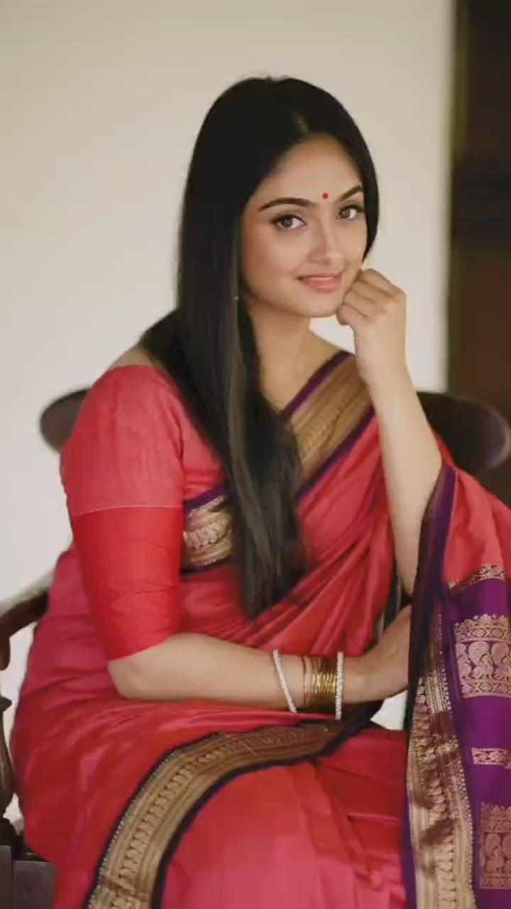 Exquisite Pink Lichi Silk Saree with Blouse Peace