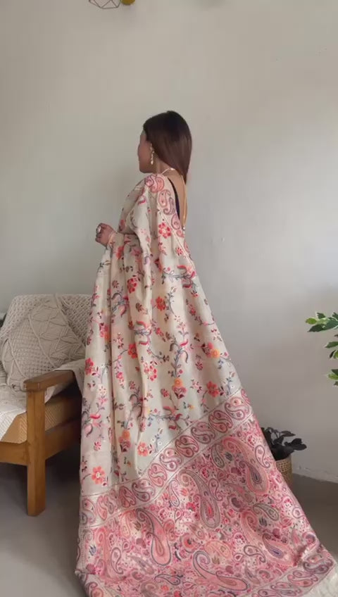 Festive Wear Banarasi Saree in Pure Soft Silk Cream White