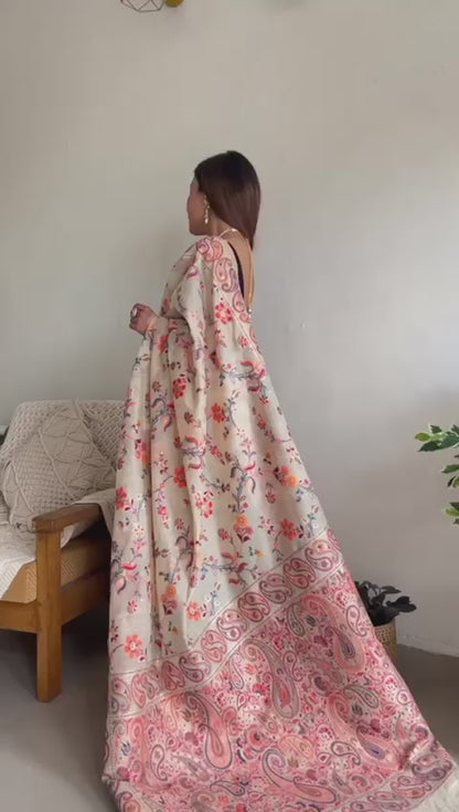 Festive Wear Banarasi Saree in Pure Soft Silk Cream White