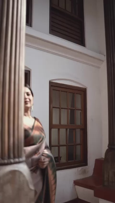 Ethereal Copper and Green Lichi Silk Saree with Blouse Peace