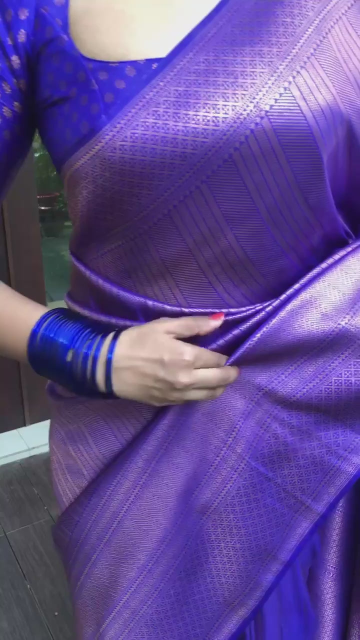 Handcrafted Lichi Silk Saree with Heavy Zari Embroidery purple