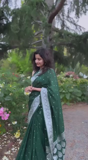 Vibrant Green Lichi Silk Saree with Blouse Peace
