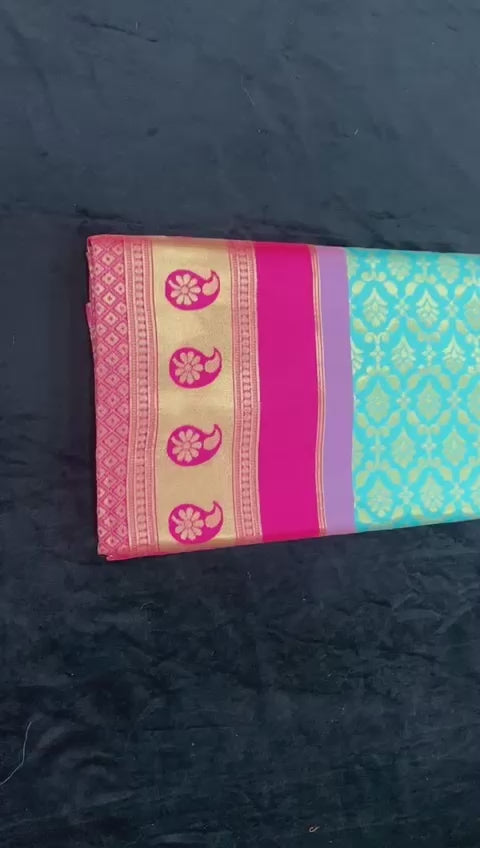 Graceful Sky Color Lichi Silk Saree with Blouse Peace