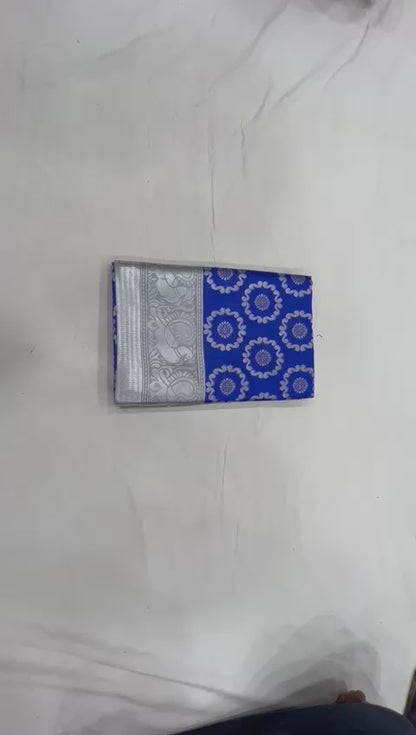 Golden Zari Woven Lichi Silk Saree for Grand Occasions Blue