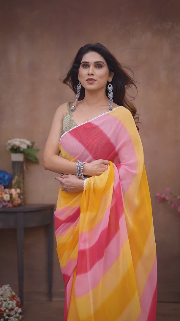 Stunning 1 Minute Ready to Wear Multi Color Georgette Saree for Special Events