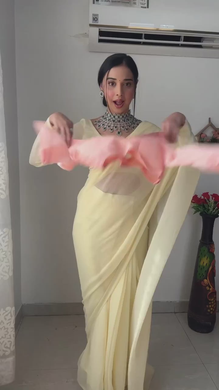 Gorgeous 1 Minute Ready to Wear Peach Georgette Saree