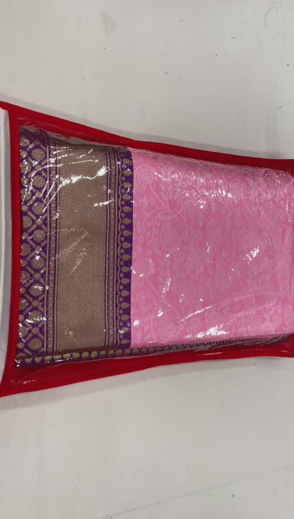 Adorable Pink Soft Lichi Silk Saree with Blouse Peace
