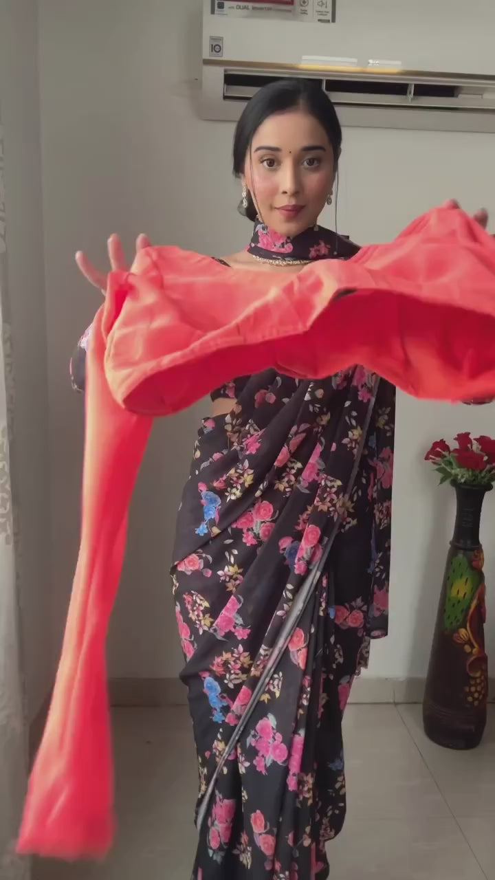 Gorgeous 1 Minute Ready to Wear Orange Georgette Saree