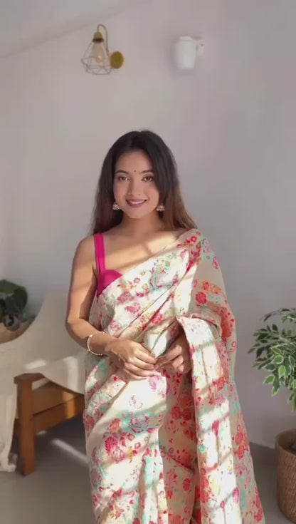 Banarasi Saree with Rich Zari Embroidery &amp; Brocade White