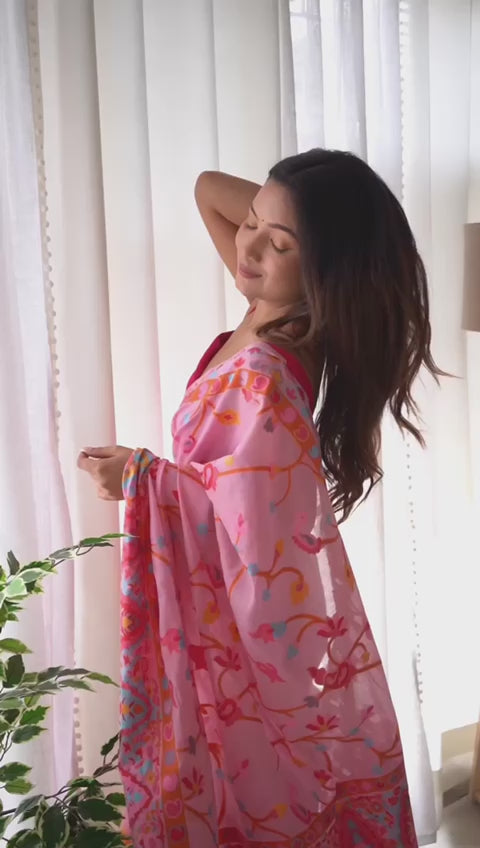 Banarasi Silk Saree Printed– Rich Fabric, Royal Look pink saree