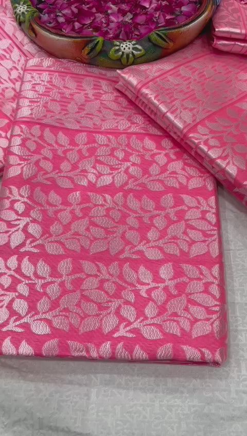 New Trend Lichi Silk Saree with Intricate Zari Weaving pink