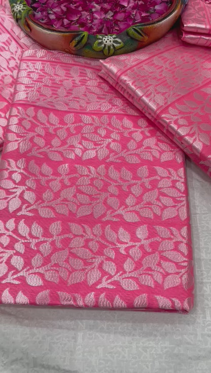 New Trend Lichi Silk Saree with Intricate Zari Weaving pink