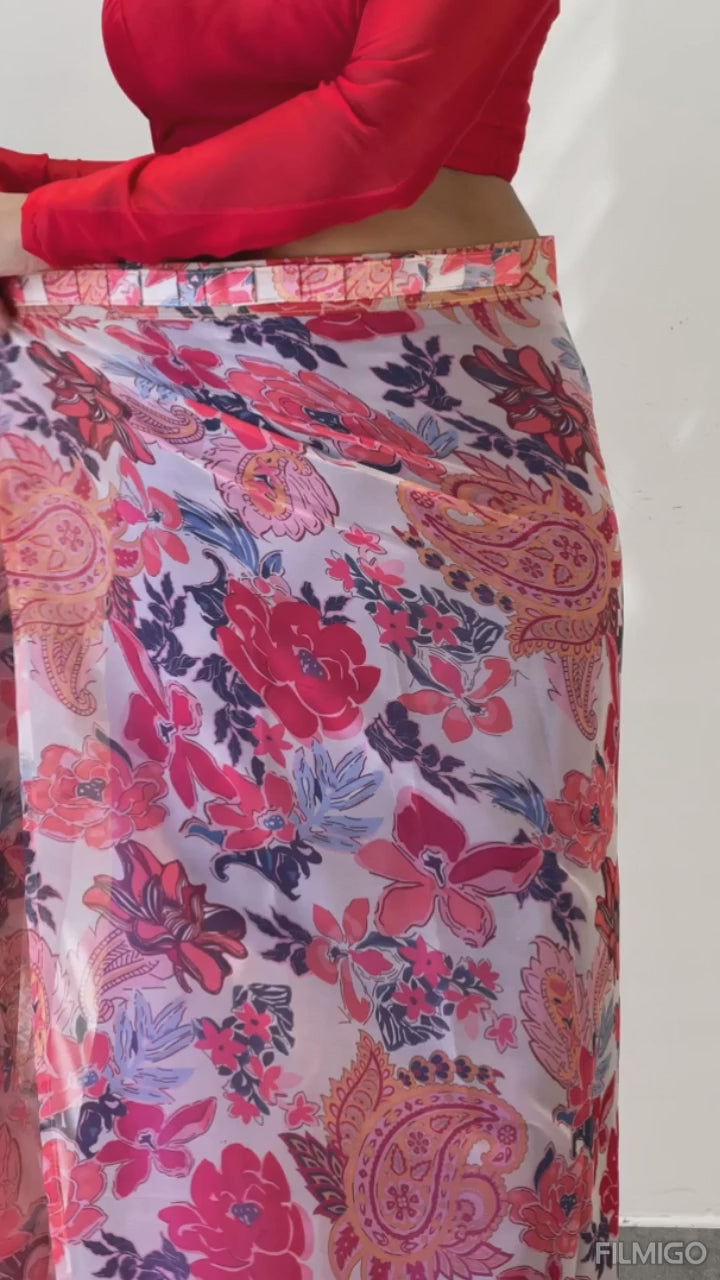 Premium 1 Minute Ready to Wear Peach Georgette Saree