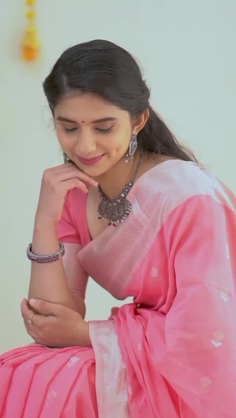 Artisanal Peach Lichi Silk Saree with Blouse Peace