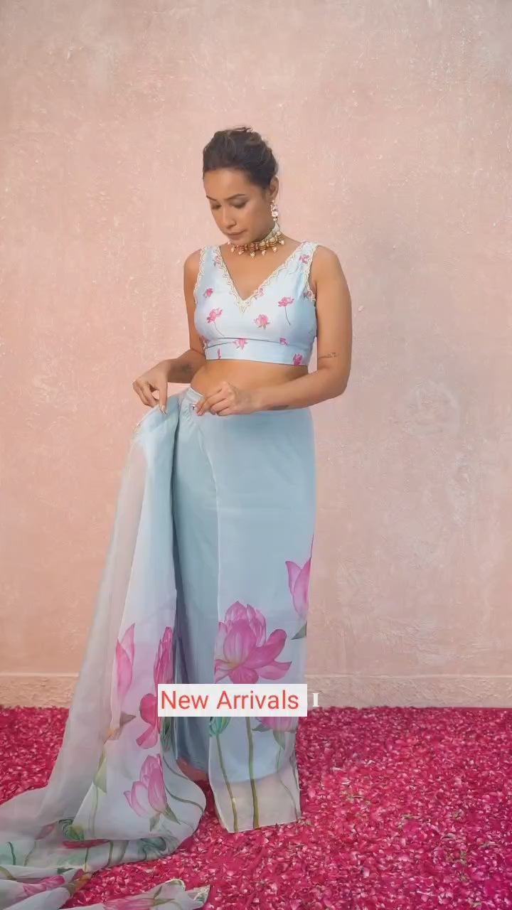 Stylist  1 Minute Ready to Wear Sky Blue Floral Georgette Saree