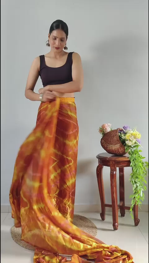Beautiful 1 Minute Ready to Wear Muster Yellow Georgette Saree