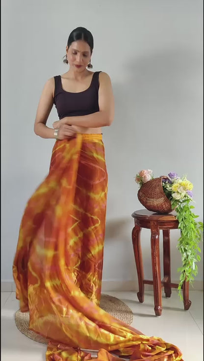Beautiful 1 Minute Ready to Wear Muster Yellow Georgette Saree