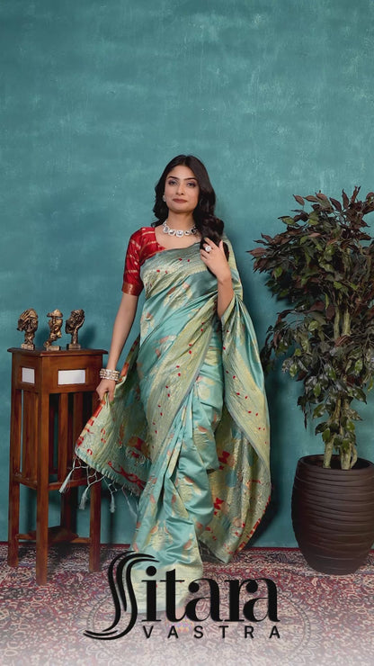 Classic Pista Green Soft Silk Saree with Ethnic Blouse Piece