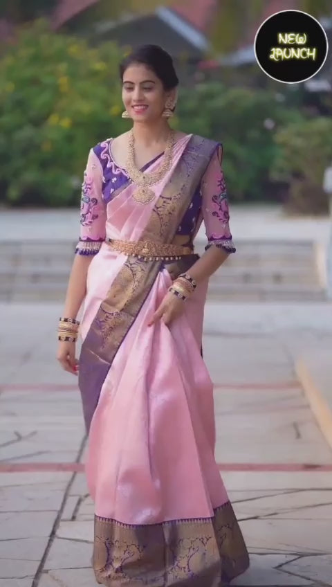 Adorable Pink Soft Lichi Silk Saree with Blouse Peace