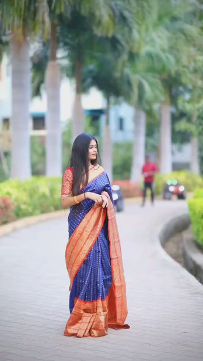 Majestic Blue Lichi Silk Saree with Blouse Peace