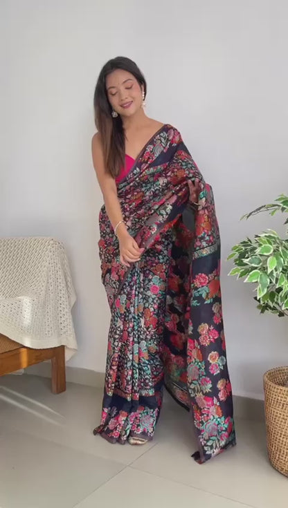 Banarasi Saree with Rich Zari Embroidery &amp; Brocade Black